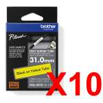 10 x Genuine Brother HSe-661E 31.0mm Black on Yellow Heat Shrink Tube  Tape 1.5 metres