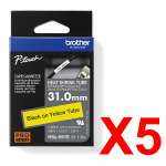 5 x Genuine Brother HSe-661E 31.0mm Black on Yellow Heat Shrink Tube  Tape 1.5 metres