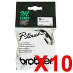 10 x Genuine Brother M-K221 9mm Black on White Plastic M Tape 8 metres