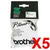 5 x Genuine Brother M-K221 9mm Black on White Plastic M Tape 8 metres