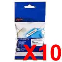 10 x Genuine Brother M-K223 9mm Blue on White Plastic M Tape 8 metres