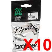 10 x Genuine Brother M-K231 12mm Black on White Plastic M Tape 8 metres