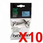 10 x Genuine Brother M-K531 12mm Black on Blue Plastic M Tape 8 metres