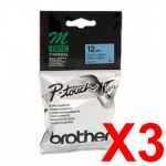 3 x Genuine Brother M-K531 12mm Black on Blue Plastic M Tape 8 metres