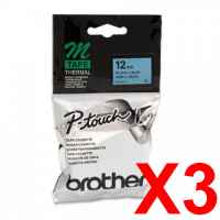 3 x Genuine Brother M-K531 12mm Black on Blue Plastic M Tape 8 metres