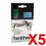 5 x Genuine Brother M-K531 12mm Black on Blue Plastic M Tape 8 metres