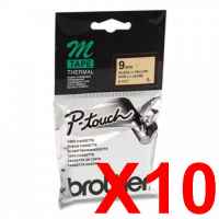 10 x Genuine Brother M-K621 9mm Black on Yellow Plastic M Tape 8 metres