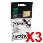 3 x Genuine Brother M-K621 9mm Black on Yellow Plastic M Tape 8 metres