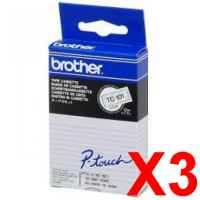 3 x Genuine Brother TC-101 12mm Black on Clear Laminated TC Tape 8 metres
