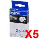 5 x Genuine Brother TC-101 12mm Black on Clear Laminated TC Tape 8 metres