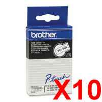 10 x Genuine Brother TC-201 12mm Black on White Laminated TC Tape 8 metres