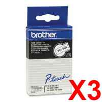 3 x Genuine Brother TC-201 12mm Black on White Laminated TC Tape 8 metres