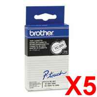 5 x Genuine Brother TC-201 12mm Black on White Laminated TC Tape 8 metres