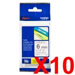 10 x Genuine Brother TZe-111 6mm Black on Clear Laminated Tape 8 metres