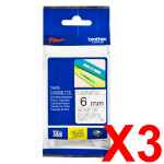 3 x Genuine Brother TZe-111 6mm Black on Clear Laminated Tape 8 metres
