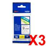 3 x Genuine Brother TZe-121 9mm Black on Clear Laminated Tape 8 metres