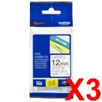 3 x Genuine Brother TZe-131 12mm Black on Clear Laminated Tape 8 metres