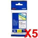 5 x Genuine Brother TZe-131 12mm Black on Clear Laminated Tape 8 metres