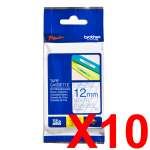 10 x Genuine Brother TZe-133 12mm Blue on Clear Laminated Tape 8 metres