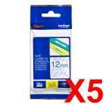 5 x Genuine Brother TZe-133 12mm Blue on Clear Laminated Tape 8 metres