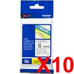 10 x Genuine Brother TZe-211 6mm Black on White Laminated Tape 8 metres