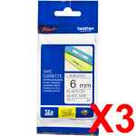 3 x Genuine Brother TZe-211 6mm Black on White Laminated Tape 8 metres