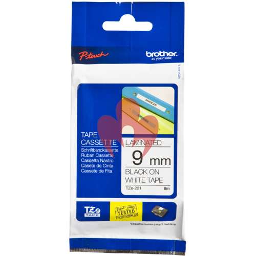 Brother TZe-221 9mm Black On White Laminated Tape Cassette - Genuine Brother