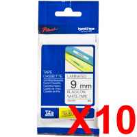 10 x Genuine Brother TZe-221 9mm Black on White Laminated Tape 8 metres