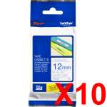 10 x Genuine Brother TZe-233 12mm Blue on White Laminated Tape 8 metres