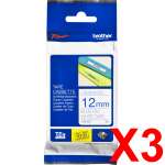 3 x Genuine Brother TZe-233 12mm Blue on White Laminated Tape 8 metres