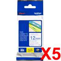 5 x Genuine Brother TZe-233 12mm Blue on White Laminated Tape 8 metres
