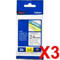 3 x Genuine Brother TZe-251 24mm Black on White Laminated Tape 8 metres