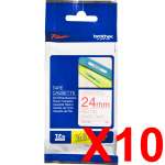 10 x Genuine Brother TZe-252 24mm Red on White Laminated Tape 8 metres