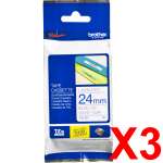 3 x Genuine Brother TZe-253 24mm Blue on White Laminated Tape 8 metres