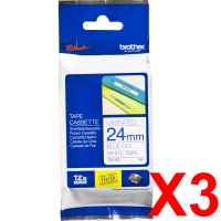 3 x Genuine Brother TZe-253 24mm Blue on White Laminated Tape 8 metres