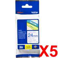 5 x Genuine Brother TZe-253 24mm Blue on White Laminated Tape 8 metres