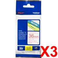 3 x Genuine Brother TZe-262 36mm Red on White Laminated Tape 8 metres