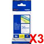 3 x Genuine Brother TZe-263 36mm Blue on White Laminated Tape 8 metres