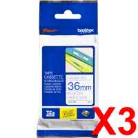 3 x Genuine Brother TZe-263 36mm Blue on White Laminated Tape 8 metres