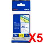 5 x Genuine Brother TZe-263 36mm Blue on White Laminated Tape 8 metres