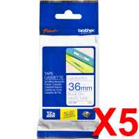 5 x Genuine Brother TZe-263 36mm Blue on White Laminated Tape 8 metres