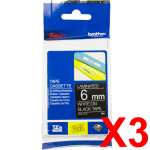 3 x Genuine Brother TZe-315 6mm White on Black Laminated Tape 8 metres