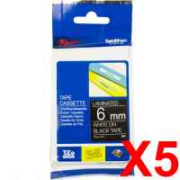 5 x Genuine Brother TZe-315 6mm White on Black Laminated Tape 8 metres