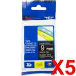 5 x Genuine Brother TZe-325 9mm White on Black Laminated Tape 8 metres