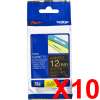 10 x Genuine Brother TZe-334 12mm Gold on Black Laminated Tape 8 metres