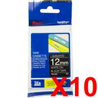 10 x Genuine Brother TZe-335 12mm White on Black Laminated Tape 8 metres