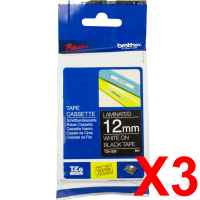 3 x Genuine Brother TZe-335 12mm White on Black Laminated Tape 8 metres