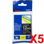 5 x Genuine Brother TZe-335 12mm White on Black Laminated Tape 8 metres