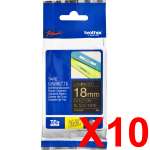 10 x Genuine Brother TZe-344 18mm Gold on Black Laminated Tape 8 metres