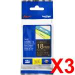 3 x Genuine Brother TZe-344 18mm Gold on Black Laminated Tape 8 metres